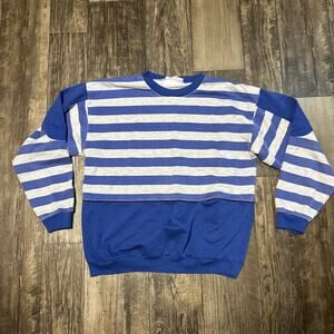 Allister 80’s 90’s Vintage Striped Sweatshirt Blue Gray Mens Large Crewneck